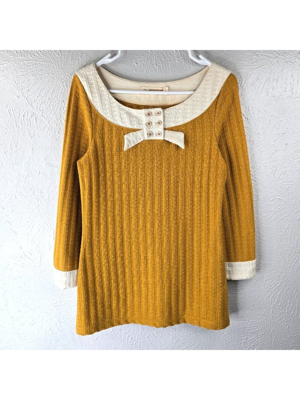 Pilcro Preppy Blouse Top Mustard Yellow Ribbed Dressy‎ Lolita Shirt Size Medium